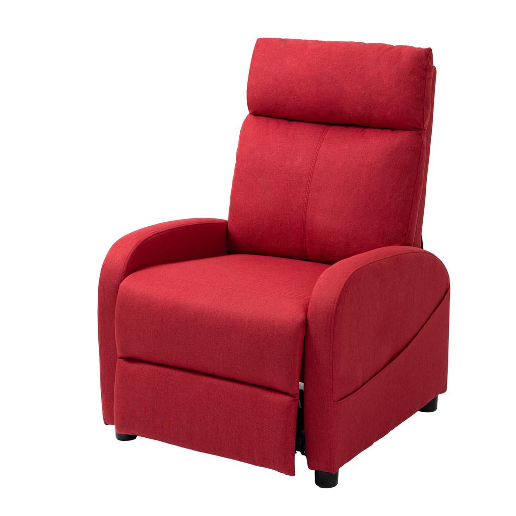 Manual Reclining Relax Armchair with Footrest, Reclining Armchair In Linen-Effect Fabric for Bedroom, Lounge and Living Room, Red