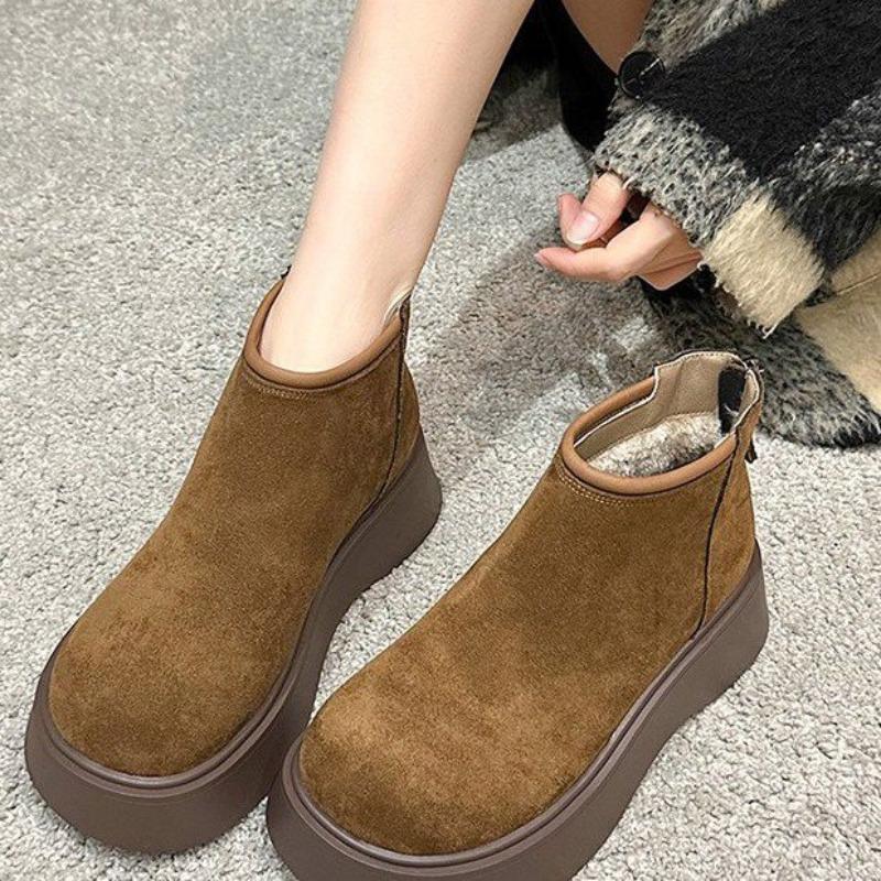 Bottes de neige à semelles épaisses rehaussantes pour femmes, nouvel hiver, tige basse en velours épaissi, anti-froid, semelle souple, chaussures en coton fin