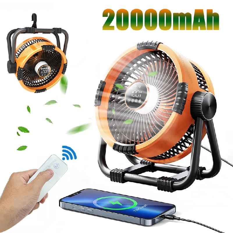 Kempingový ventilátor 20000mAh Dobíjecí Přenosný Venkovní Kempingový Ventilátor Cirkulátory Vzduchu Bezdrátové Stropní Ventilátory do Stanu s Háčkem a Světlem