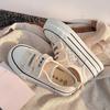 Plateau-Canvas-Schuhe Damen Mesh Atmungsaktiv Dünn Hohl Klettverschluss Kleine Weiße Schuhe Vielseitig Nische Originale Freizeitschuhe
