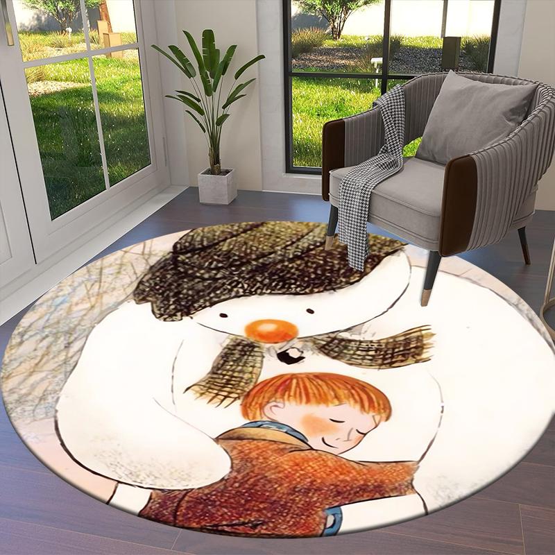 The Snowman Cartoon Round Area Rug,Carpet Rug for Living Room Bedroom Sofa Playroom Decor,Non-slip Floor Mat Q0044