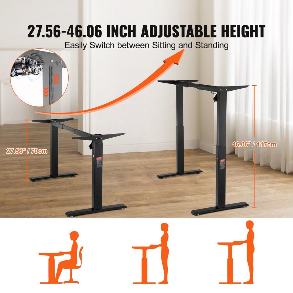 Electric Standing Desk Frame Adjustable 70-117 cm H Stand Workstation