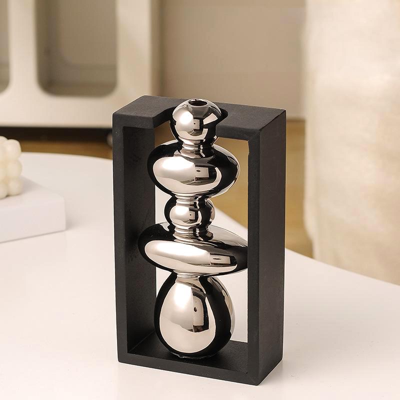 1PC Cobblestone Vase Ornament Nordic Pebble Shaped Vase Modern Flower Arrangement Container Table Decoration 21.5x12x6cm