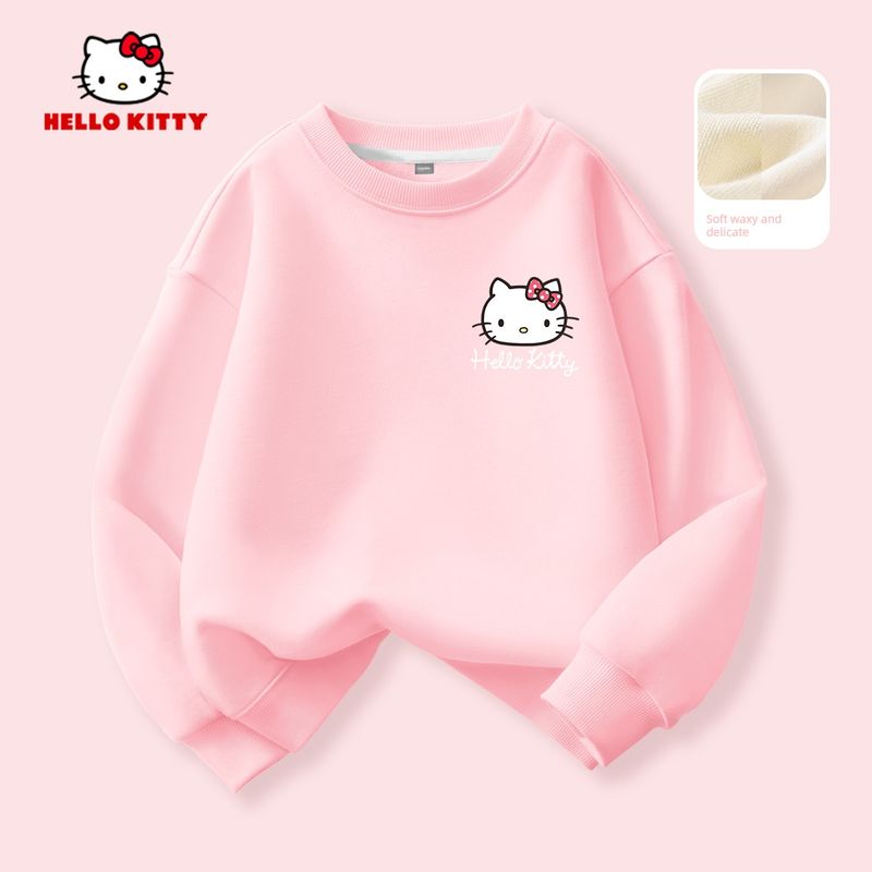 Hello Kitty Girls' Fleece Sweatshirt Red 2025 New Stylish Big Kids Children's Zodiac Year Top Trendy
