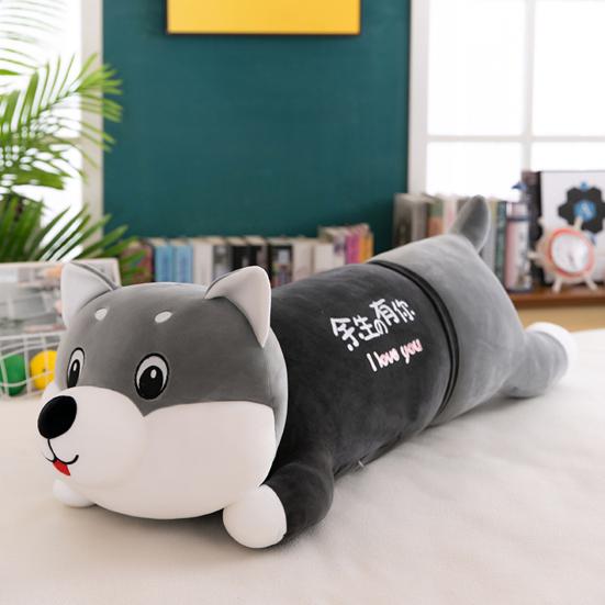 Cute Husky Plush Pillow with Sweet Messages Soft Stuffed Animal Huggable Floppy Dog Doll Emotional Support Gift