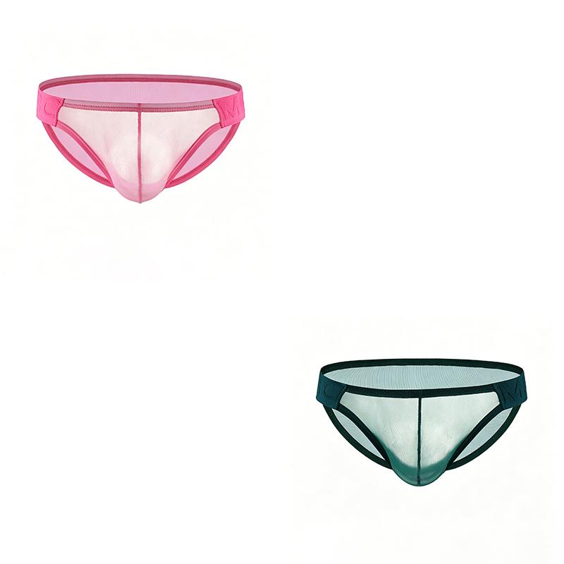 2Pcs/Lot Men's Sexy Low-rise Briefs Ultra-thin See-through Tight Underwear Quick-dry Breathable Solid Color Briefs
