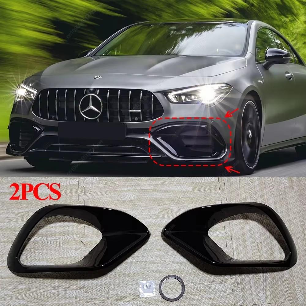 Car Front Bumper Side Spoiler Splitter Canard For Mercedes Benz C118 W118 CLA45 AMG 2019-2023 ABS Fog Lamp Grille Trim Air Blade