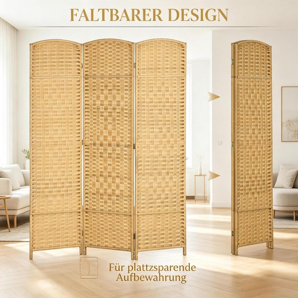 3-Piece Wooden Folding Screen, Foldable Room Divider for Living Room and Bedroom
