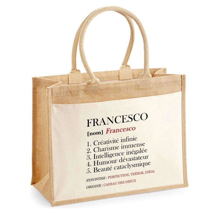 Sac de plage - PLANETEE - jute avec poche Francesco Définition - Coton imprimé France - 43x33 cm - Anses bandoulière