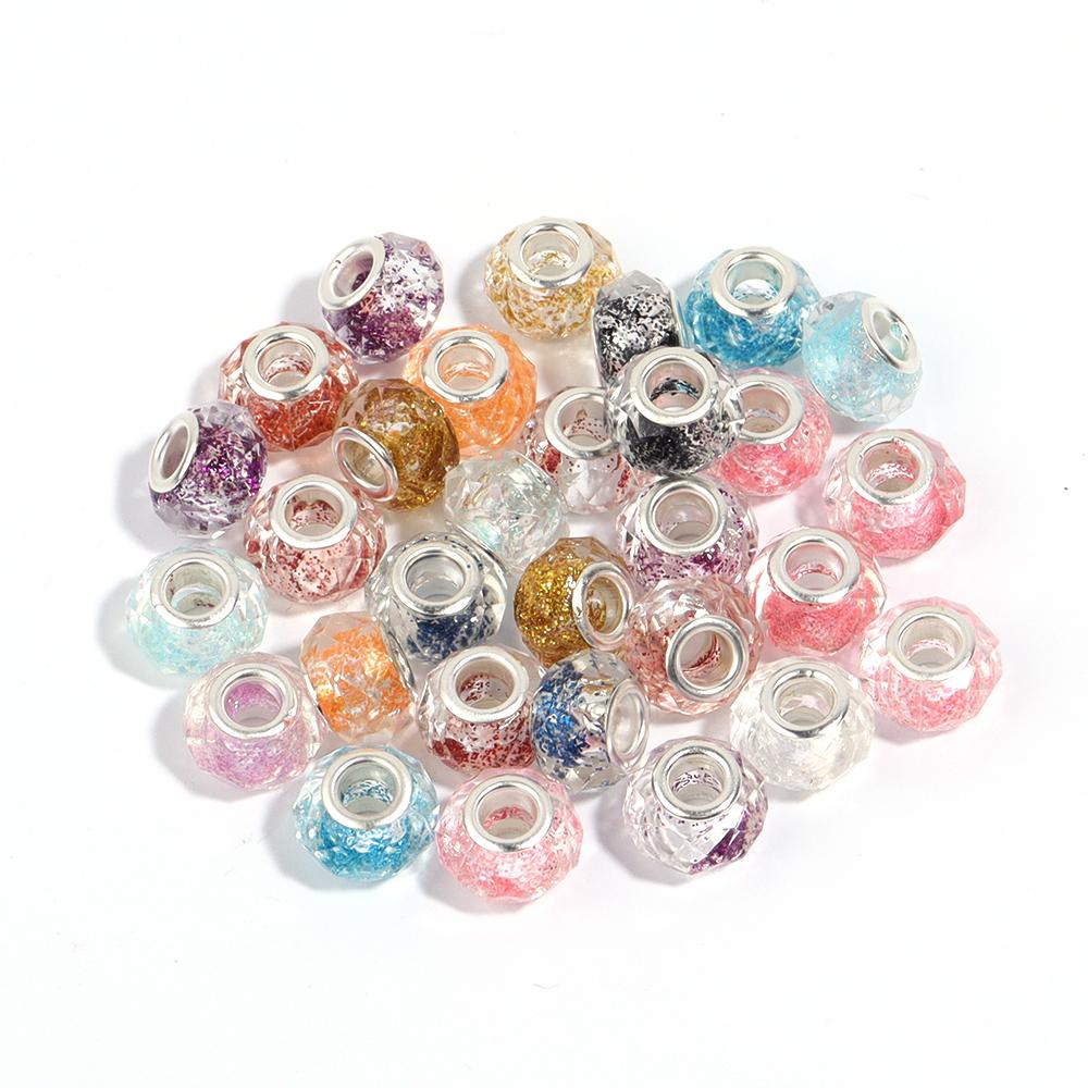 10Pcs/lot Transparent Color Faceted Resin Beads Large Hole Loose Beads for Jewelry Making DIY Bracelet Decoration Charm Supplies