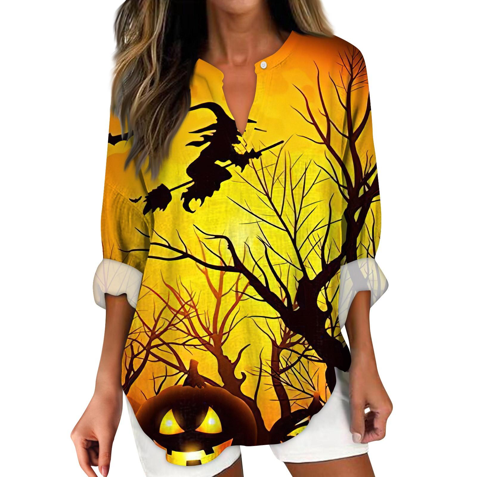 

Женские модные повседневные женские топы с v-образным вырезом и заниженными плечами и принтом на Хэллоуин XXXL