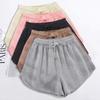 Women's Elastic Waist Wide Leg Shorts Loose Fit Sweatshorts Waffle Knit Medium Stretch Solid Color Summer Casual Loungewear Shorts