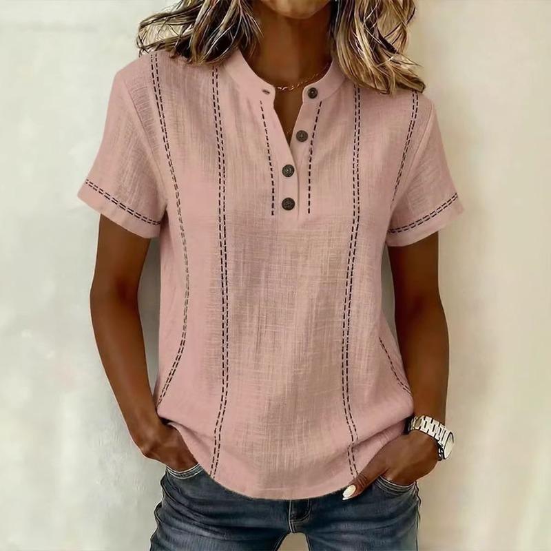TIFICY Women's Fashion Casual Summer Spring Stripe Print Short Sleeve V-Neck Blouses & Shirts