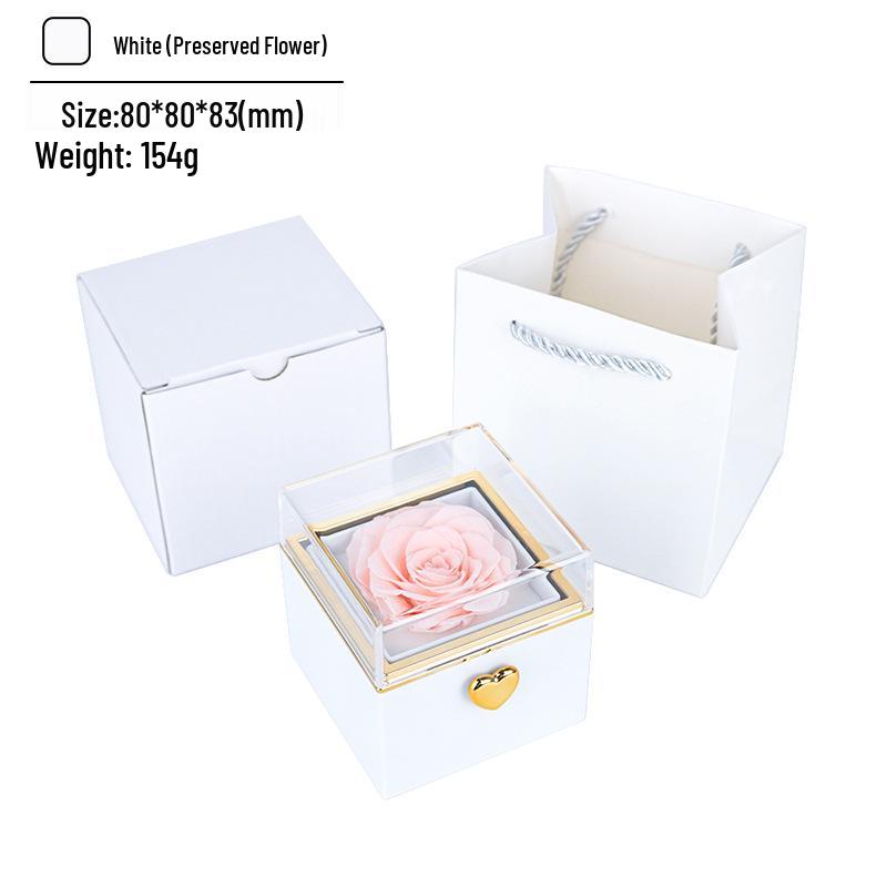 Automatic Rotating Acrylic Jewelry Box with Preserved Rose and Necklace - Valentine's Day Gift