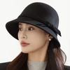 Elegant Women Felt Dome Bucket Hat Vintage Bowknot Fedoras Hats Autumn Winter Ladies Imitation Woolen Bowler Cap