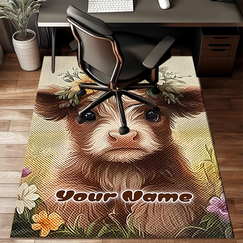 1PC Custom Name Baby Cow In Flowers Theme Floor Mat Ideal for Living Room, Game Rooms, Office, Bedroom,Floor Mat Playful Design81