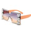 Trendige Marken-Sonnenbrille Extra Große Sonnenbrille mit Strassstein-Dekor Modische Verspiegelte Gläser Elegante Übertriebene Quadratische Sonnenbrille