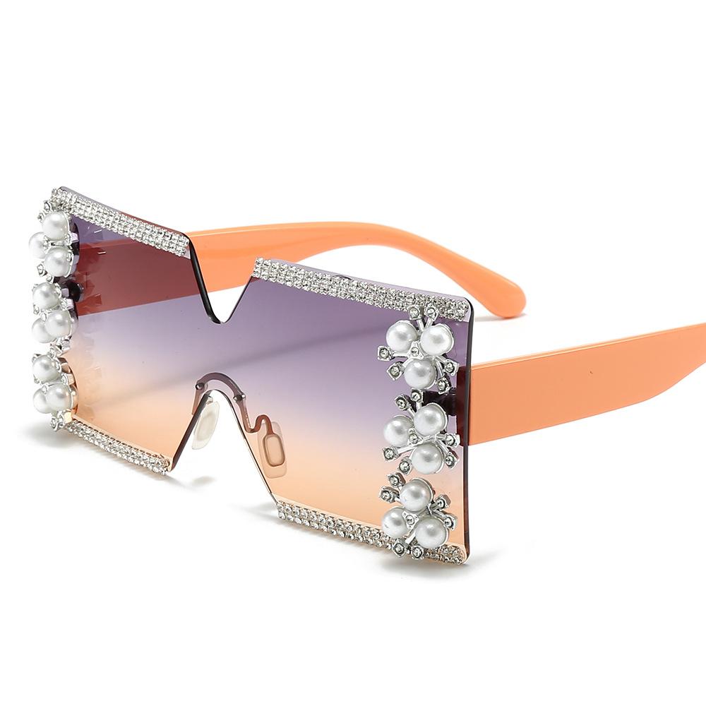 Trendige Marken-Sonnenbrille Extra Große Sonnenbrille mit Strassstein-Dekor Modische Verspiegelte Gläser Elegante Übertriebene Quadratische Sonnenbrille