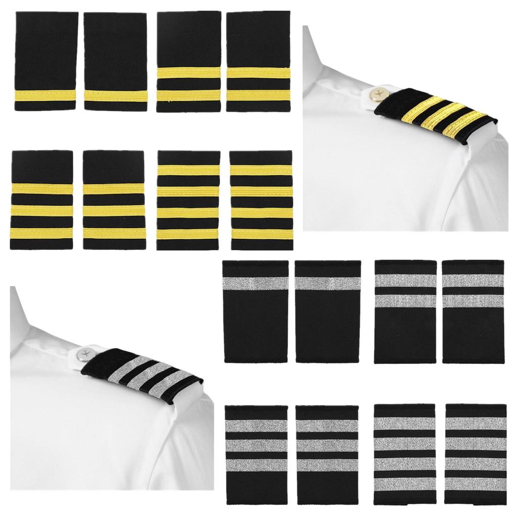 1 Pair of One/Two/Three/Four Bar Traditional Professional Pilot Uniform Epaulets with Gold/Silver Nylon Stripes