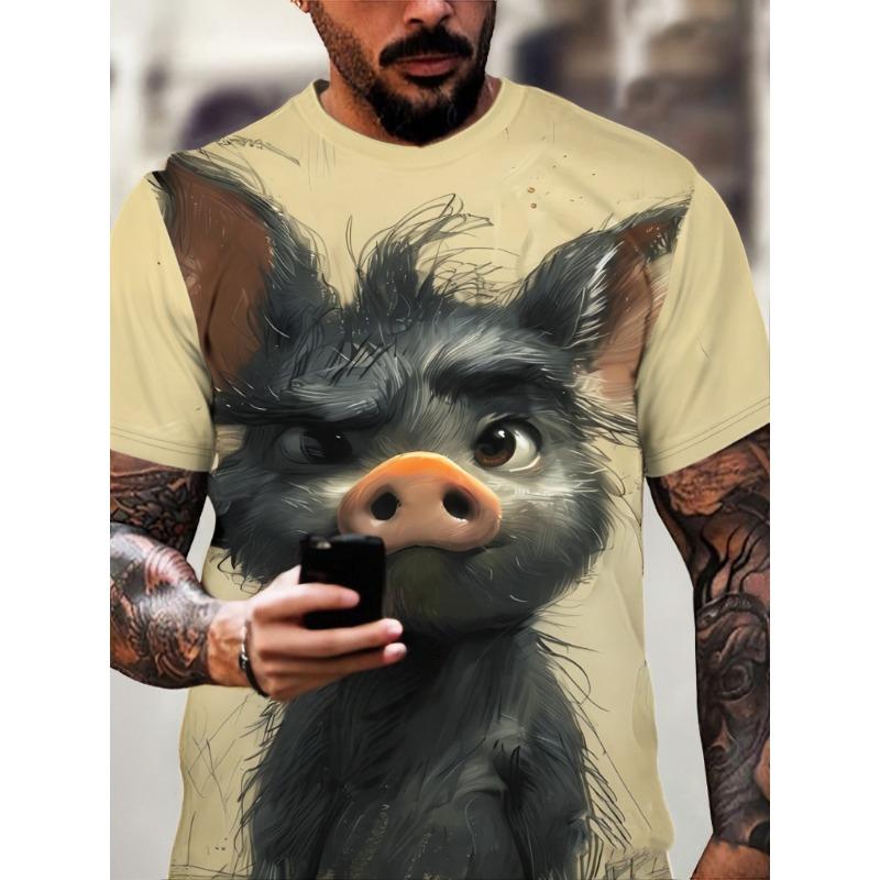 T-shirt da uomo estiva con stampa di animali arrabbiati, casual, a maniche corte, alla moda, streetwear, abbigliamento maschile oversize, t-shirt con scollo a giro