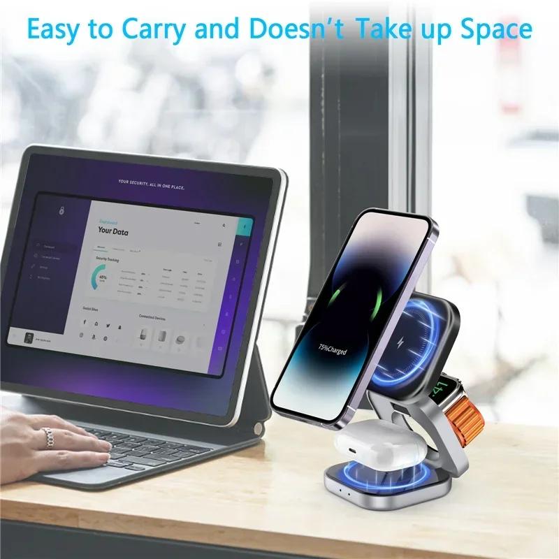 Foldable 3 In 1 Fast Magnetic Wireless Charger Stand Pad Magnet Wireless Charging Station For iPhone/Samsung Galaxy Phone Watch