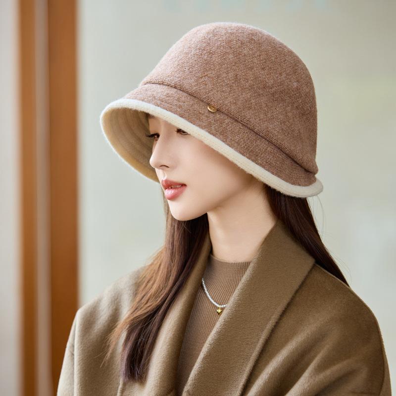 Elegant Temperament Basin Hat Women's Autumn and Winter Fashion Bucket Hat Bucket Hat Women's Winter Knitted Wool Hat Outdoor Travel Windproof Hat