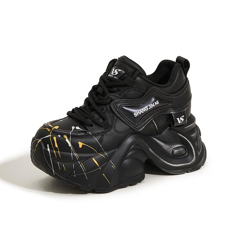 

Кроссовки на танкетке для женщин, весна 2025, новые, для маленького роста, увеличивающие рост, универсальные, взрывные, на толстой подошве 10 см, повседневные, модные 39 чёрный