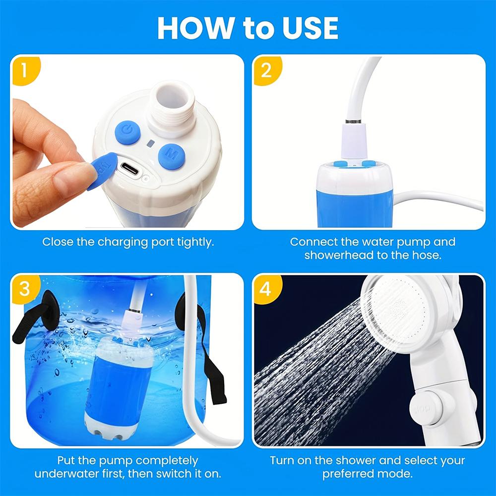 Upgraded Portable Camping Shower Pump Rechargeable 4000mAh Digital Display Electric Shower Beach Dormitory with Hose And Hook