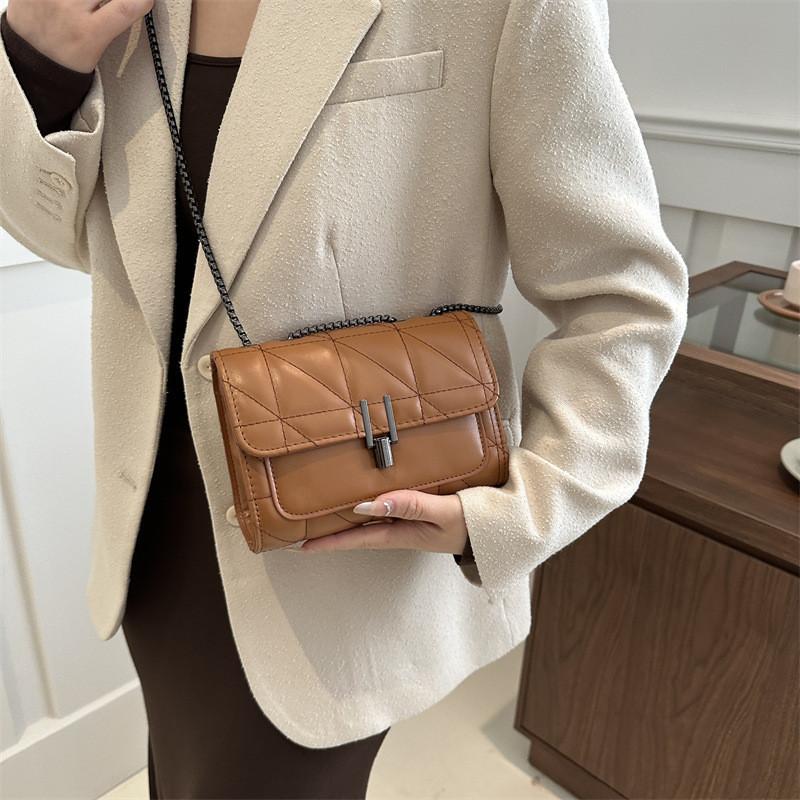 Korean Style Texture Bag 2024 Spring New Diamond Chain Bag Simple Shoulder Bag Crossbody Bag