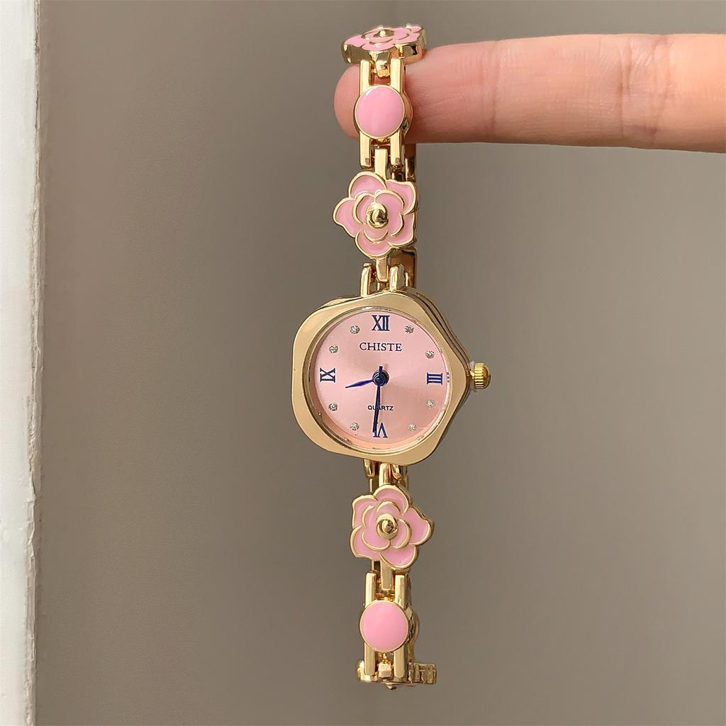 New Fashion Xiaoxiang‑Style Bracelet Watch Korean‑Style Camellia Elegant Light‑Luxury Wrist Watch For Ladies Small Blue Pointer Design