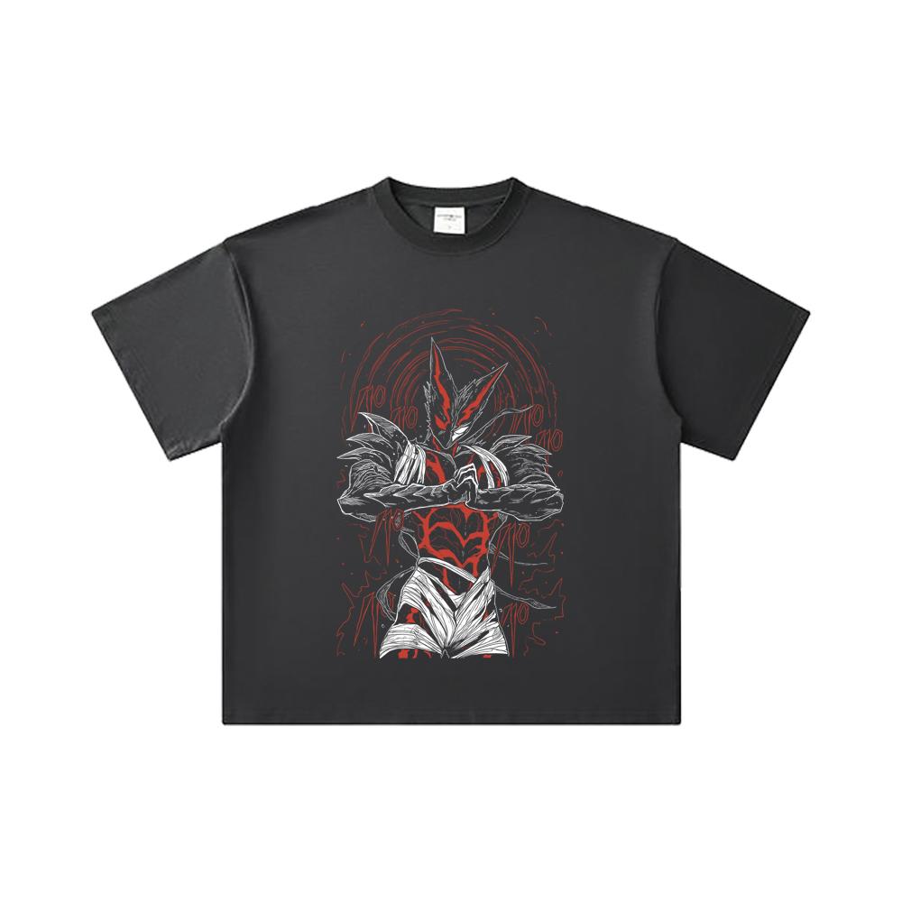 260 GSM Double Yarn 32 Count 100% Cotton One Punch Man V3 Garou Print Unisex Heavy Cotton T Shirt