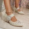 Fashion Studded Stiletto Single Shoes Summer Fashion  New Pointed Toe Shallow Cloth Metal Buckle Non-slip High Heels