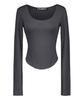 A FEW COMMENTS Smoke Shirred Scoop Neck Long Sleeve Top Charcoal