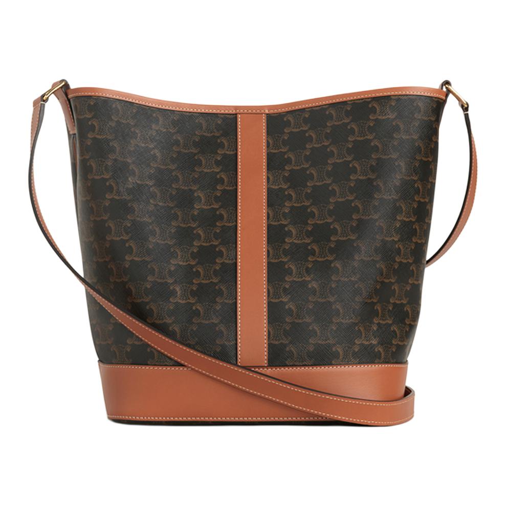 Celine Triomphe Classic Monogram Canvas And Calfskin Bucket Bag Women Shoulder Bag Brown 191132CAS-04LU