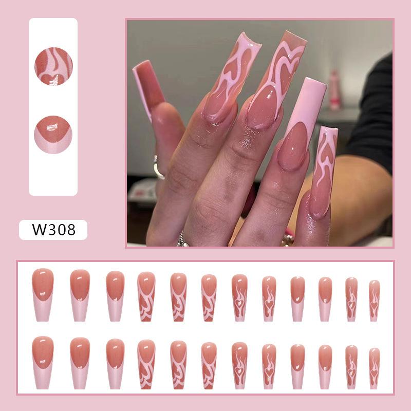 European And American Nail Art Pieces, Sweet And Cool Wind Nails, Matte Texture, Comic Style White, Long Ballet Wearing Nail