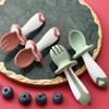 Baby Spoon Fork Silicone Children's Cutlery Set Feeding Baby Tableware Learn Spoon Set Short Easy Spoon