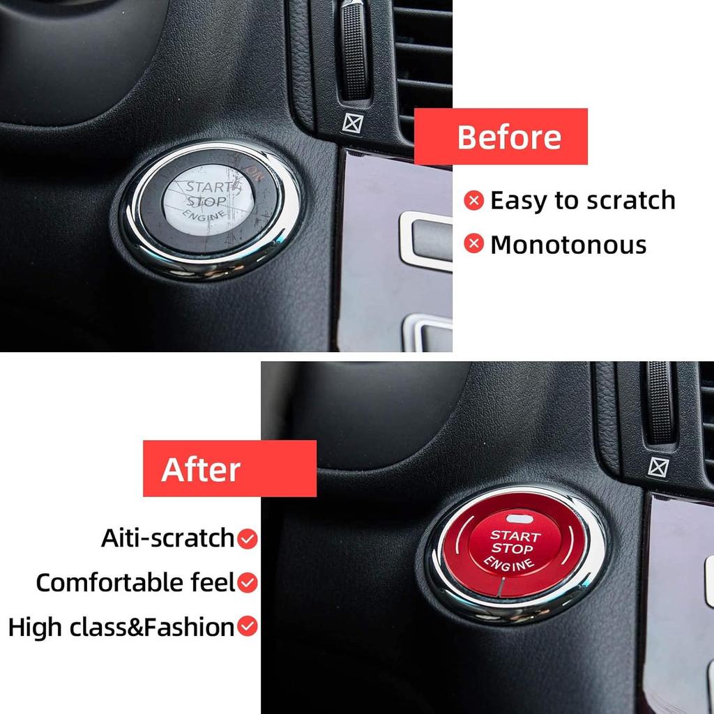 Engine Push Start Stop Button Cover for Infiniti Q50L QX50 Q50 QX56 Q60 QX70 Q70L QX80 QX30, Ignition Button Decoration Trim & Ring Protector