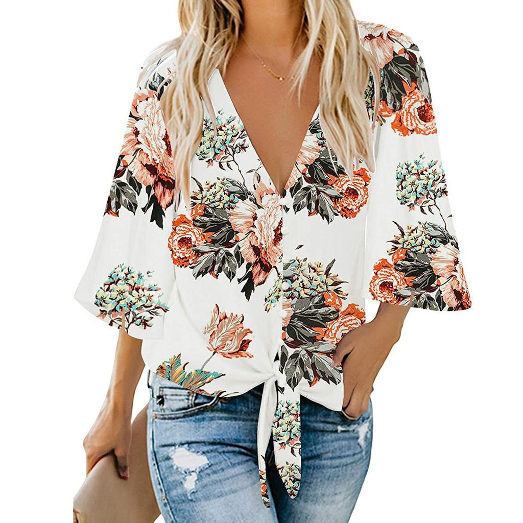 V Neck Tee Casual Popular Blouse Tops 