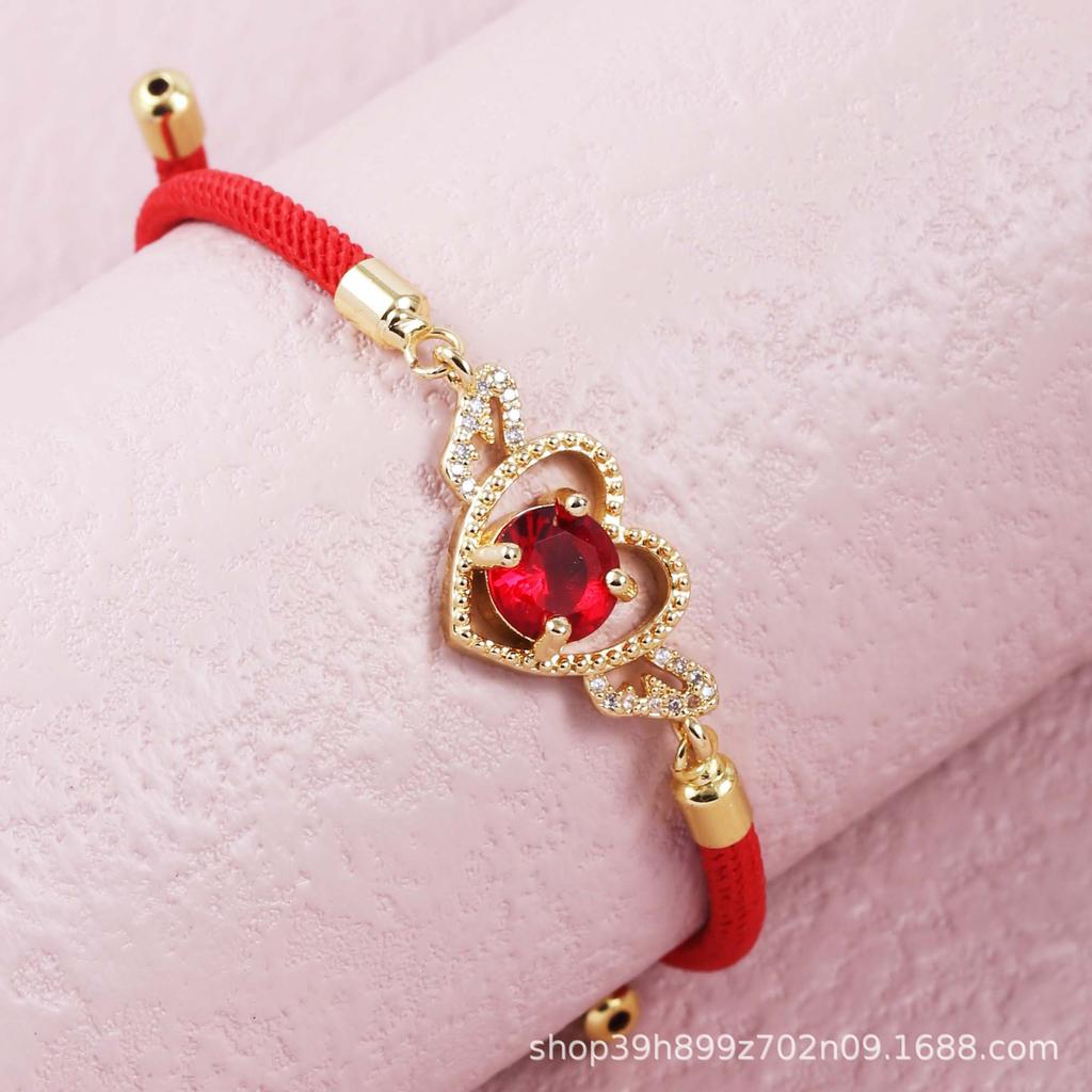 Inlaid Colorful Zircon Heart-Shaped Gold-Plated Bracelet
