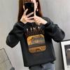 Unisex Korean Style Casual Letter Print Plus Velvet Sweatshirt, Long Sleeve, Round Neck, Loose Fit for Autumn/Winter.