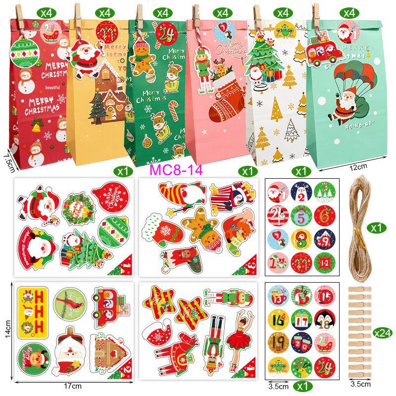 Christmas Advent Calendar Kraft Gift Bags Set - 24 Pieces