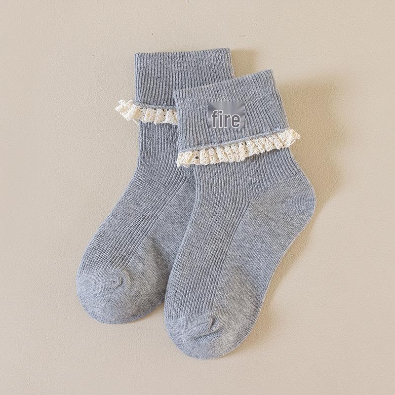 Girls' Cotton Mid-Calf Socks with Sweet Bowknot - Korean Style Lace Princess for Autumn and Spring