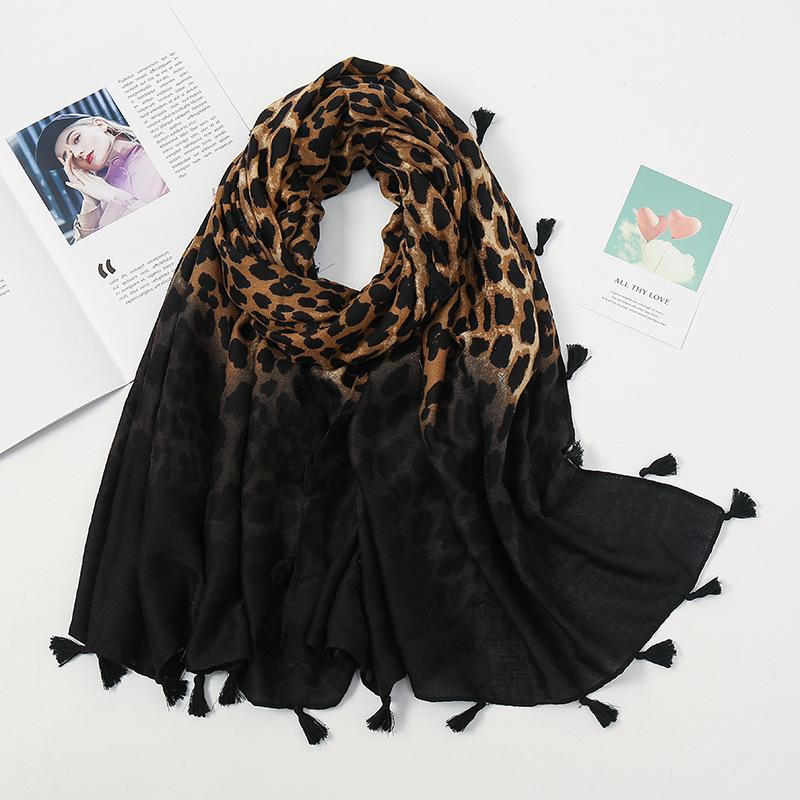 Fashion Black Grey Leopard Dot Tassel Viscose Shawl Lady High Quality Wrap Thick Pashmina Stole Bufandas Muslim Hijab 180*90Cm