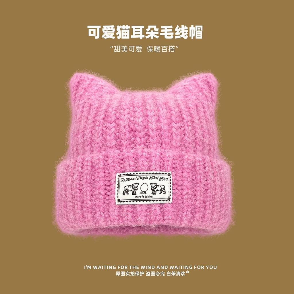 New Japanese Cute Cat Ears Wool Hat Women's Season Warm Versatile Student Puppy Knitted Hat