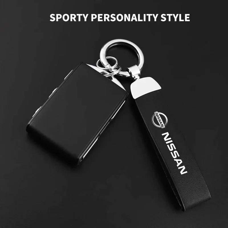 Bil Läder Bil Logotyp Metall Nyckelring Ring Hänge För Nissan X-trail Qashqai Note Juke Sentra Patrol Navara Micra Leaf Almera