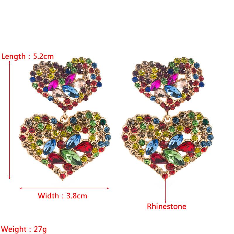 Pendientes de gota Retro para mujer, aretes colgantes de aleación de acero y titanio, adornos geométricos para las orejas con forma de corazón de cristal colorido acrílico