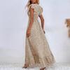 Women's Casual Fashion Sexy New V-Neck Ruffle High Waist Slim Fit Long Maxi Dress With Short Sleeves