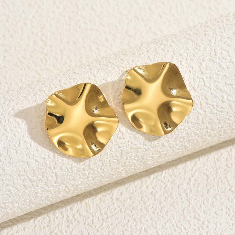 Vintage Gold Color Pleated Textured Stud Earrings for Women Fashion Metal Irregular Round Geometric Earrings Jewelry Gift