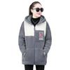 Damenjacke Colorblock-Fleece-Kapuzenmantel mit Reißverschlusstaschen für Damen Warme Winter-Strickjacke Mittellange, lockere