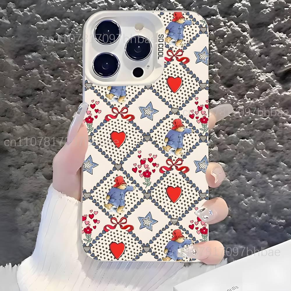 P-PaddingtonS Bear Cute For iPhone 17,16,15,14,13,12,X,8,Pro,Max,Plus,SE4,Air,Mini Anti-Slip Design White IMD Matte Case